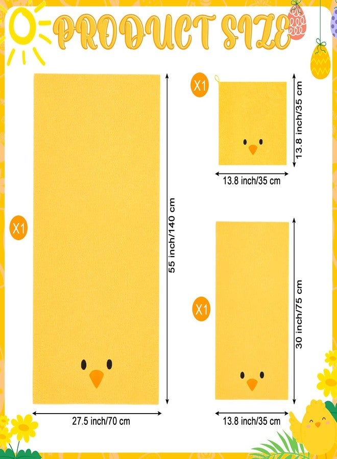 Gilprop 3 Pcs Spring Chick Bath Towels Set for Bathroom Cute Yellow Chicken Embroidered Bath Towel Hand Towel and Washcloth for Bathroom Kitchen Home Farmhouse Decor Gifts, Soft Absorbent, 3 Sizes - Image 2