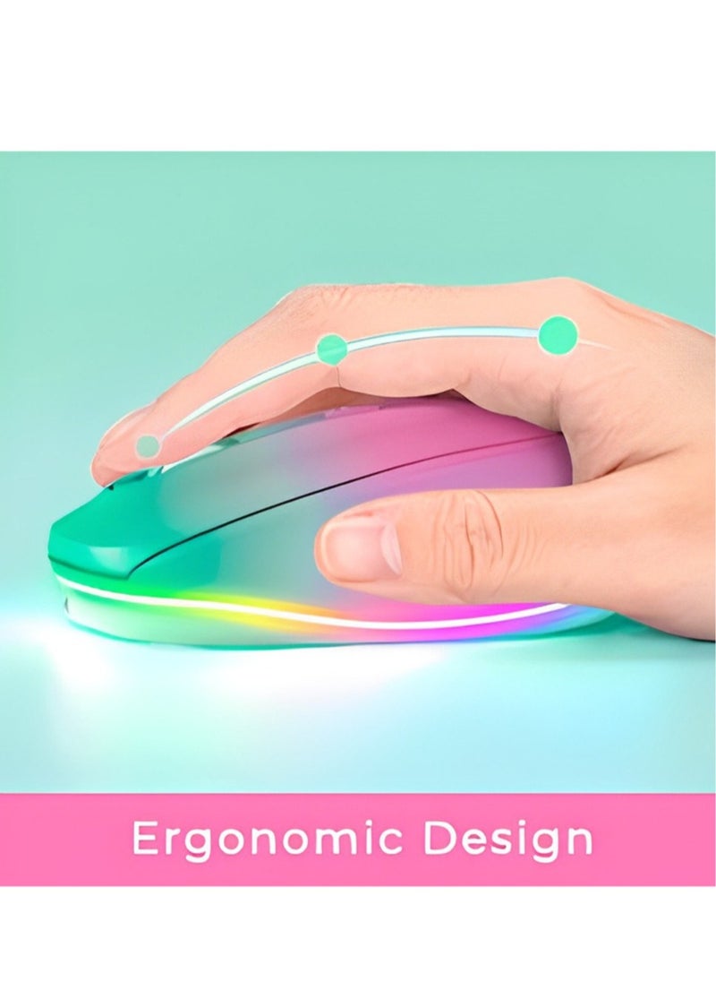 Generic Wireless Mouse, Portable Rechargeable Light Up Mouse, Comfortable Grip Ultra Quiet Mouse, Small Cordless Gaming Mouse With LED Rainbow Lights For Computer Laptop, (1pc, Cyan Pink)  - Image 2