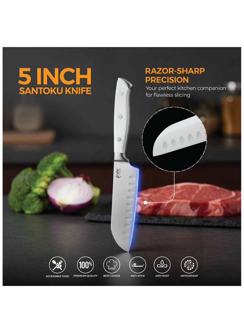 VAV V A V PREMIUM 3-Piece Knives Set. Set includes: 8-inch Chef, 5-inch Santoku & Utility Knives. Comfortable White Handle and Professional Stainless Steel with Long-Lasting Sharpness. - Image 3