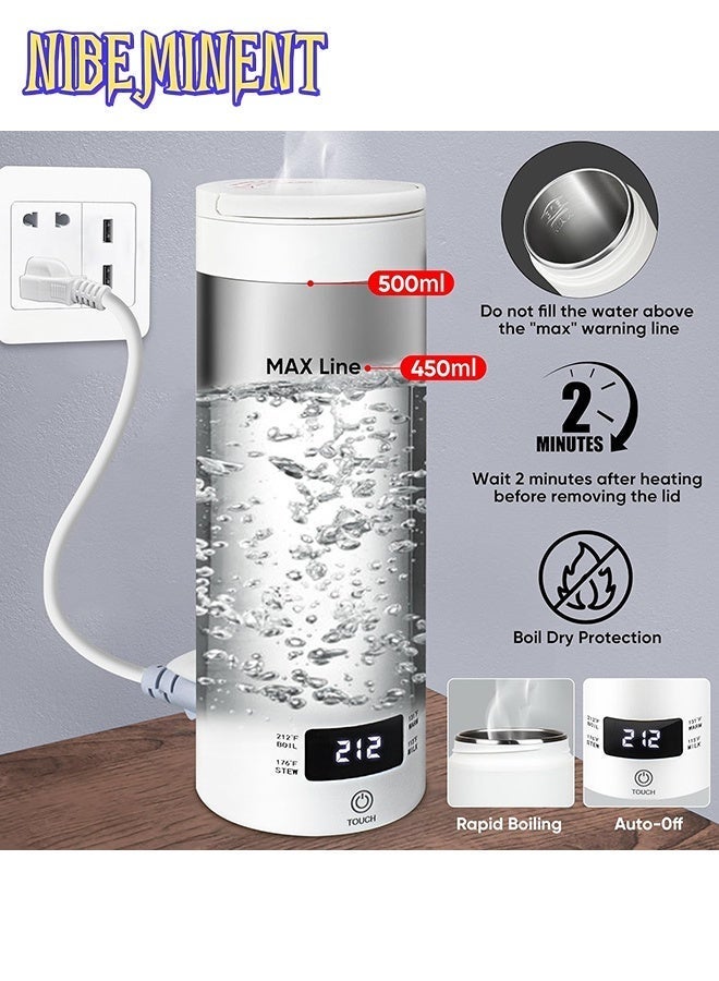 NIBEMINENT غلاية كهربائية محمولة للسفر، غلاية صغيرة 316 من الفولاذ المقاوم للصدأ سعة 500 مل، 4 تحكم في درجة الحرارة، شاشة LCD، غليان سريع للماء، إيقاف تلقائي وحماية من الغليان الجاف - Image 4