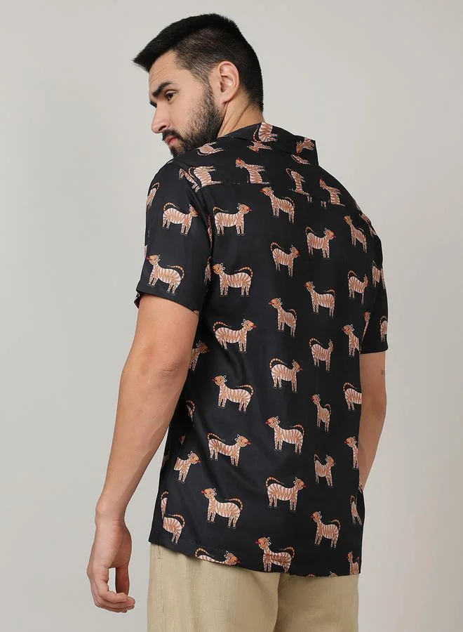 Campus Sutra Campus Sutra Tiger Print Casual Shirt with Buttons