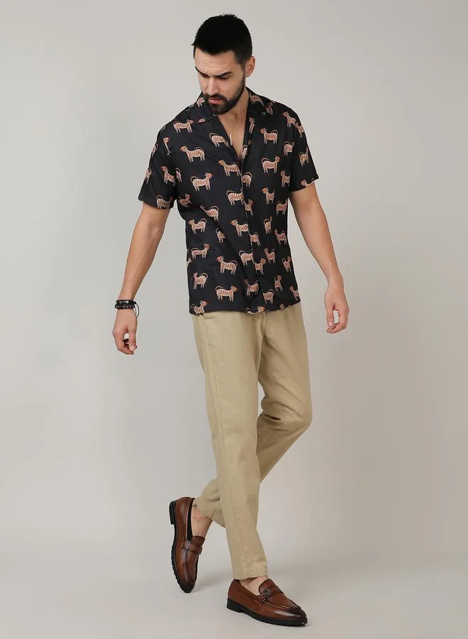 Campus Sutra Campus Sutra Tiger Print Casual Shirt with Buttons