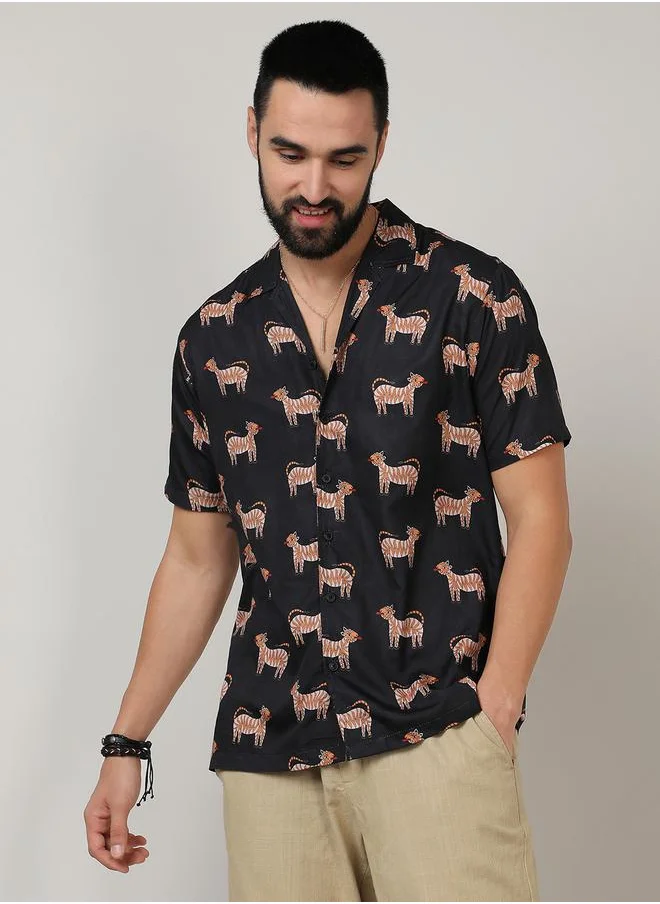 Campus Sutra Tiger Print Casual Shirt with Buttons