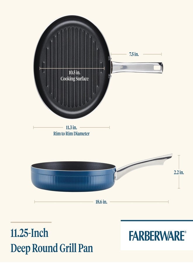 Farberware Style Nonstick Cookware Deep Round Grill Pan/Griddle, Dishwasher Safe, 11.25 Inch - Blue - Image 2