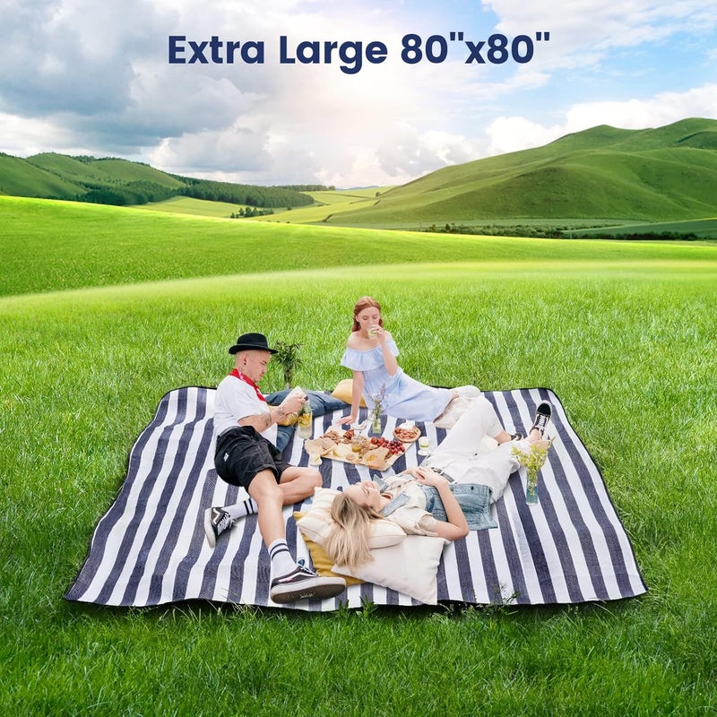 sapsisel 80”x 80” Picnic Blanket Extra Large, Waterproof and Foldable Beach Blanket, 3-Layer Outdoor Blanket for 6 to 8 Adults, for Camping, Park, Beach, Grass, Indoors… - Image 2