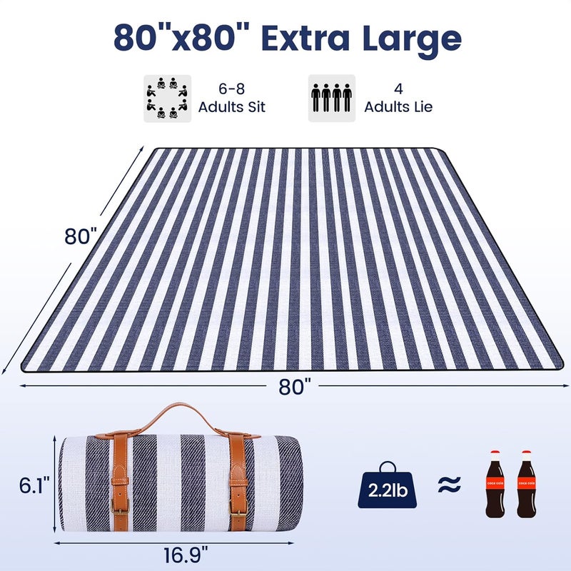 sapsisel 80”x 80” Picnic Blanket Extra Large, Waterproof and Foldable Beach Blanket, 3-Layer Outdoor Blanket for 6 to 8 Adults, for Camping, Park, Beach, Grass, Indoors… - Image 3