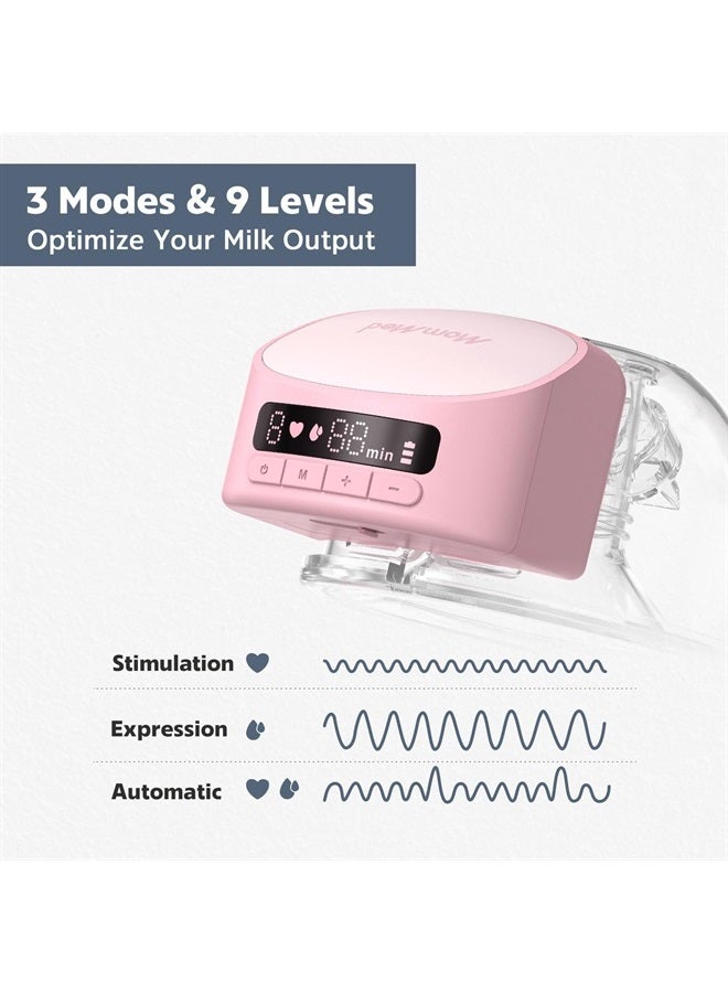 Mommed Breast Pump Hands Free S10Pro,Double Wearable Breast Pump with 3 Modes & 9 Levels,Leak-Proof Design,24mm Portable Electric Breast Pump with Efficient Pump Motor,17/19/21mm Flange Inserts(Pink) - Image 4