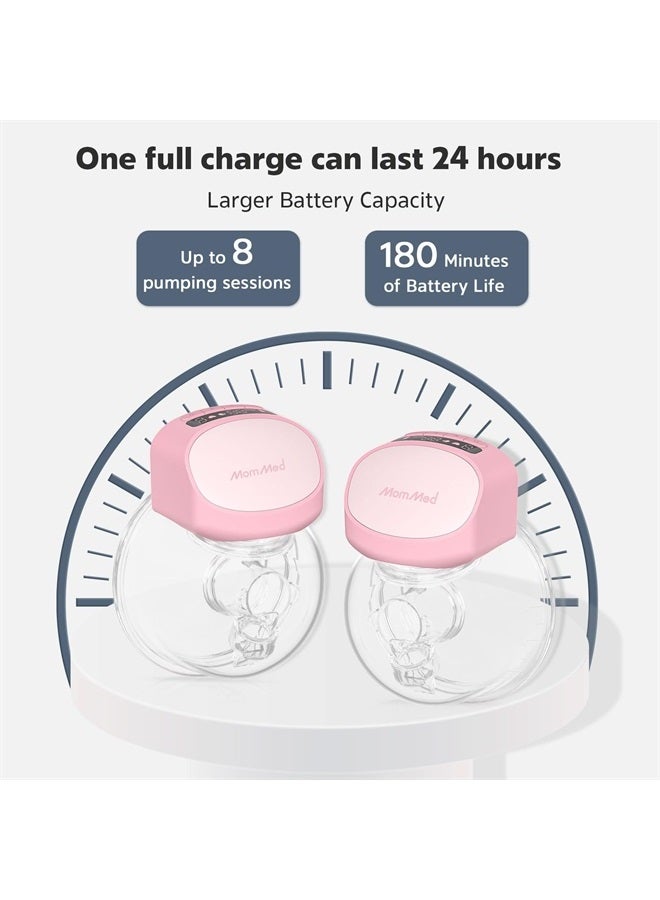 Mommed Breast Pump Hands Free S10Pro,Double Wearable Breast Pump with 3 Modes & 9 Levels,Leak-Proof Design,24mm Portable Electric Breast Pump with Efficient Pump Motor,17/19/21mm Flange Inserts(Pink) - Image 2
