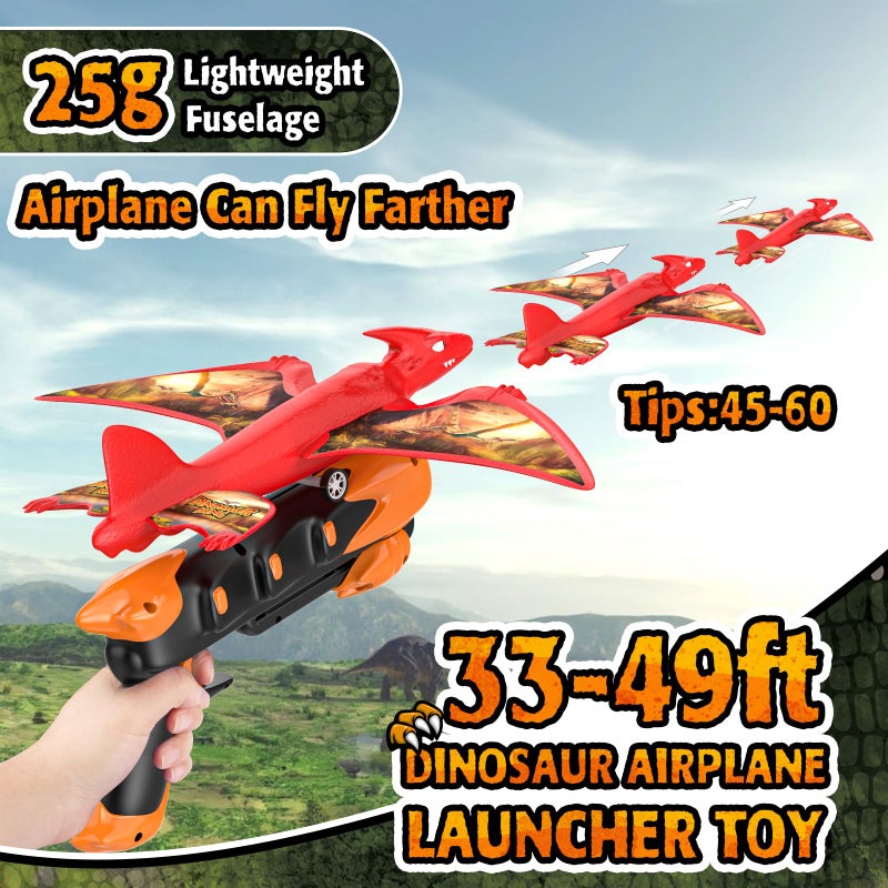 Aiencsai 3 Pack Dinosaur Airplane Launcher Toys for Kids, Foam Airplanes for Kids Boys Toys with Stickers, Outdoor Flying Toys Birthday Gifts for 4 5 6 7 8 9 10 12 Year Old Boys Girls. - Image 3