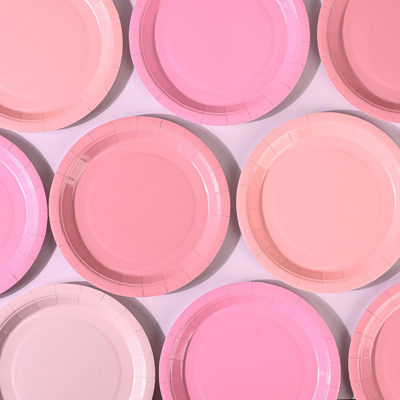 AimFun Pink Paper Plates Gradient Pink Party Plates 7â€Disposable Round Dessert Plates for Birthday Wedding Bridal Engagement Baby Shower Party Supplies 4 Colors (24) - Image 4