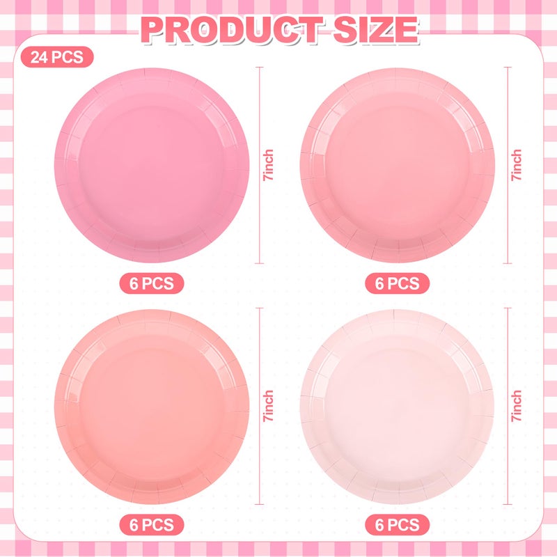 AimFun Pink Paper Plates Gradient Pink Party Plates 7â€Disposable Round Dessert Plates for Birthday Wedding Bridal Engagement Baby Shower Party Supplies 4 Colors (24) - Image 2