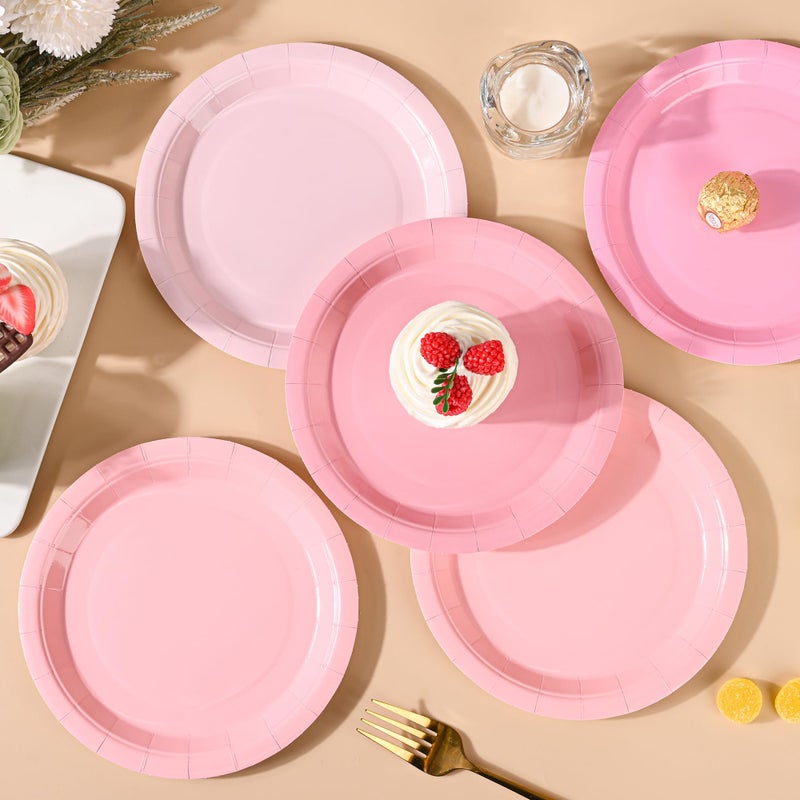 AimFun Pink Paper Plates Gradient Pink Party Plates 7â€Disposable Round Dessert Plates for Birthday Wedding Bridal Engagement Baby Shower Party Supplies 4 Colors (24) - Image 3