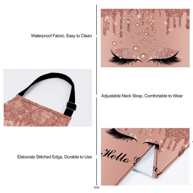 SSCSTS Hello Gorgeous Unicorn Eyelash Apron with 2 Pockets  26.5x33.1in  Adjustable Size Bib Rose Gold Aprons for Men Women Kitchen Cooking Baking Gardening WQLSSS18 - Image 4