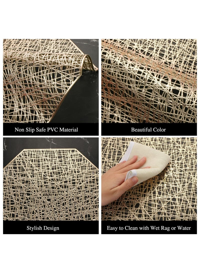Gold Placemats for Dining Table Set of 6 Place Mats,Octagonal Non Slip for Dinner Table, Vinyl Dining Table Decorative Placemats - Image 4