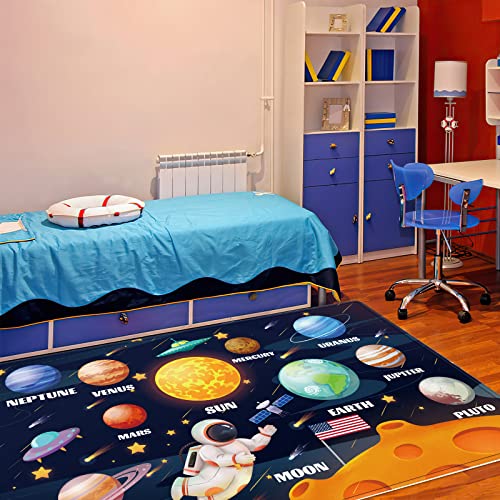LTKOUGFAM Kids Play Rug for Playroom, Outer Space Rug Solar System Educational Rug Kids Baby Floor Mat, Kid Play Carpet for Children Bedroom Classroom (59X39.4 in, Planet 1) - Image 3