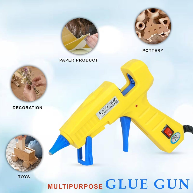 GLUN® مسدس الغراء ® 30 واط مع 5 قطع من أعواد الغراء بقطر 7 مم وطول 6 بوصات شفاف، زر تشغيل/إيقاف، مؤشر LED، أعواد غراء شفافة لمتخصصي الحرف اليدوية وأعمال DIY - Image 4