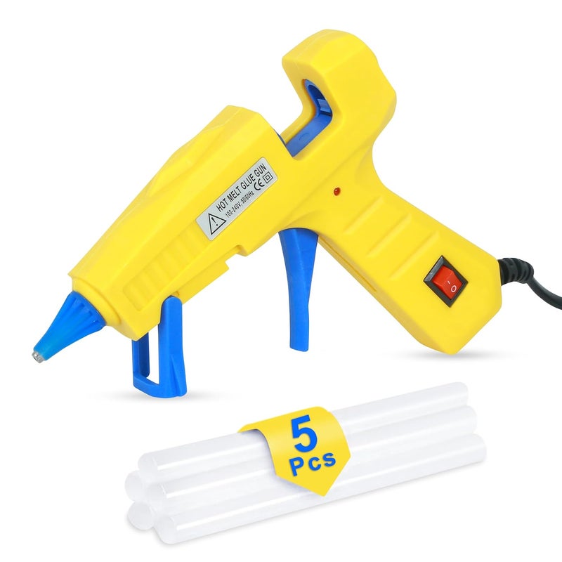 GLUN® مسدس الغراء ® 30 واط مع 5 قطع من أعواد الغراء بقطر 7 مم وطول 6 بوصات شفاف، زر تشغيل/إيقاف، مؤشر LED، أعواد غراء شفافة لمتخصصي الحرف اليدوية وأعمال DIY - Image 1