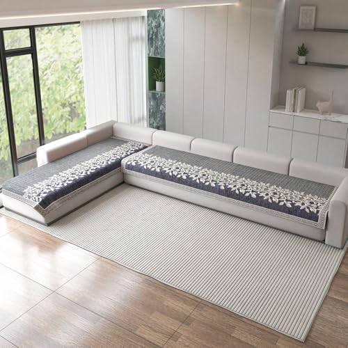 Nendle Superior Velvet Floral Sofa Mat 7 Seater Set Cover Durable Protector for Living Room Sofa Set 4+3, Suitable for L Shape, Sectional and U Shape Sofa (Grey, Pack of 2) - Image 1