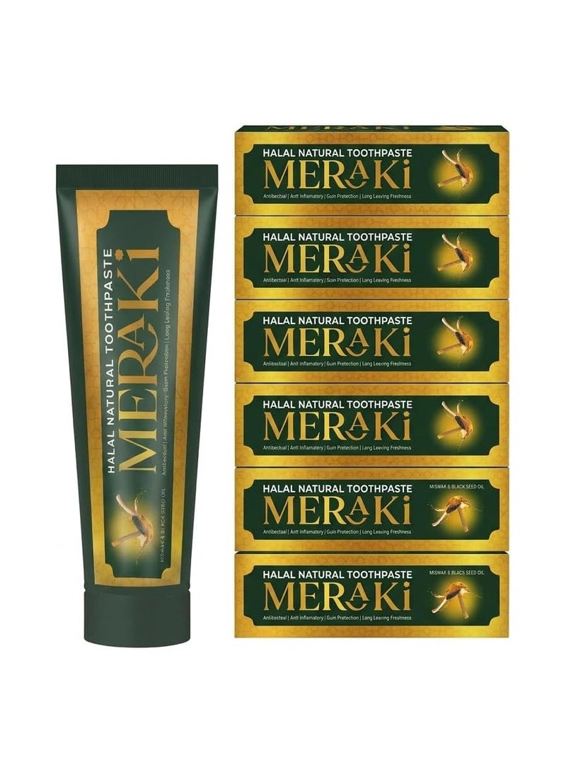 Meraki Natural Toothpaste with Miswak & Black Seed Oil, Antibacterial Fluoride Free Toothpaste for Sensitive Teeth, Whitening, Gum Care, Herbal Ayurvedic Dental Care (Pack of 6 )-720 Gram - Image 1