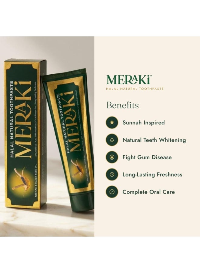 Meraki Natural Toothpaste with Miswak & Black Seed Oil, Antibacterial Fluoride Free Toothpaste for Sensitive Teeth, Whitening, Gum Care, Herbal Ayurvedic Dental Care (Pack of 6 )-720 Gram - Image 3