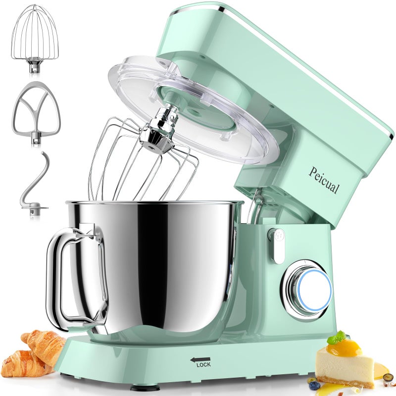 Peicual Peicual Stand Mixer 6QT 10P Speed TiltHead Kitchen Electric Mixer Food Mixer with Stainless Steel Bowl Dough Hook Flat Beater Wire Whisk Splash Guard for Daily Use Green 