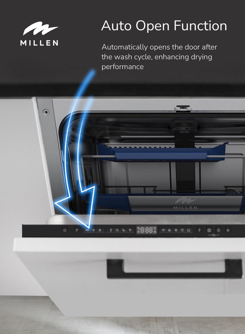 MILLEN Built-in Dishwasher - Large Capacity, Auto Open, Side Indicator, 14 place settings, 3Y Warranty, MDW 60732 Stainless steel - Image 3