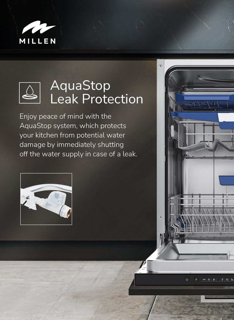 MILLEN Built-in Dishwasher - Large Capacity, Auto Open, Side Indicator, 14 place settings, 3Y Warranty, MDW 60732 Stainless steel - Image 4