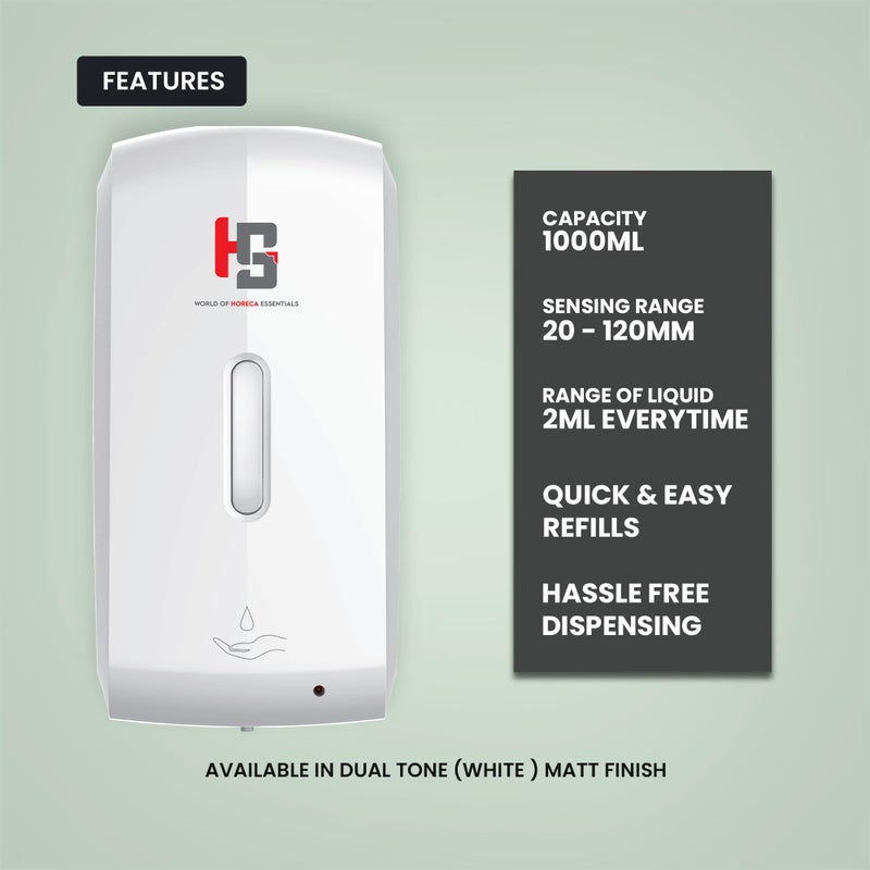 HS WORLD OF HORECA ESSENTIALS HS Automatic Soap Dispenser - 1000ml Touchless Dispenser with Precise Motion Sensor, ABS Material, Sleek Modern Design, 20-120mm Sensing Range, Hassle-Free for Bathroom & Kitchen - Image 3