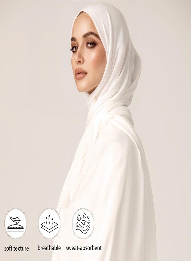 حجاب Yeieeo الفوري للنساء، حجابات جيرسي، لون موحد، وشاح رأس إسلامي جاهز للارتداء، أبيض 2، مقاس متوسط - Image 4