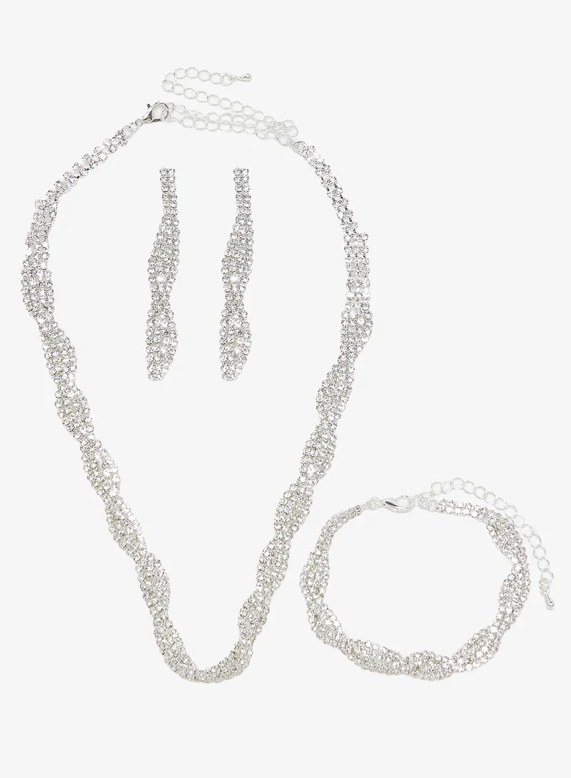 Ella Limited Edition Silver Diamonte Jewelry Set With Earrings Choker  Bracelet