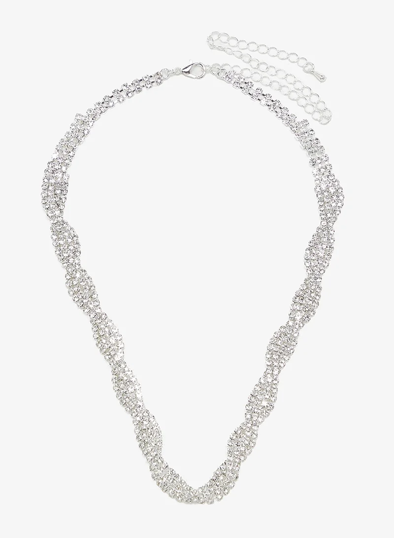Ella Limited Edition Silver Diamonte Jewelry Set With Earrings Choker  Bracelet