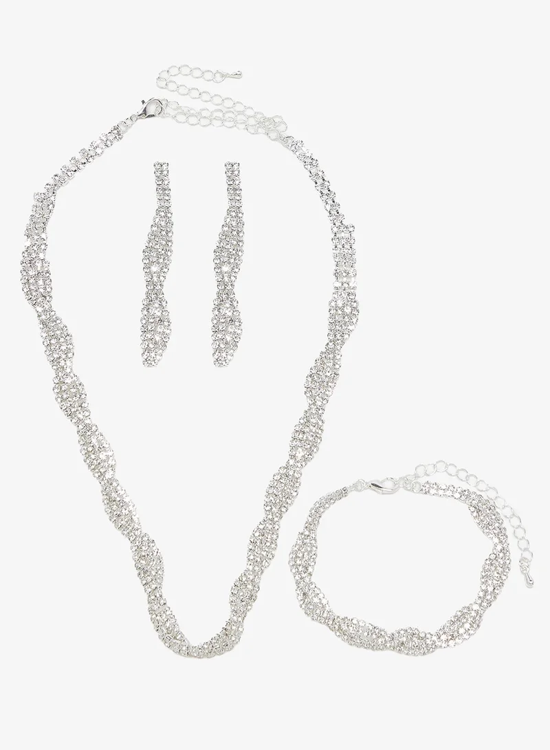 Ella Limited Edition Silver Diamonte Jewelry Set With Earrings Choker  Bracelet