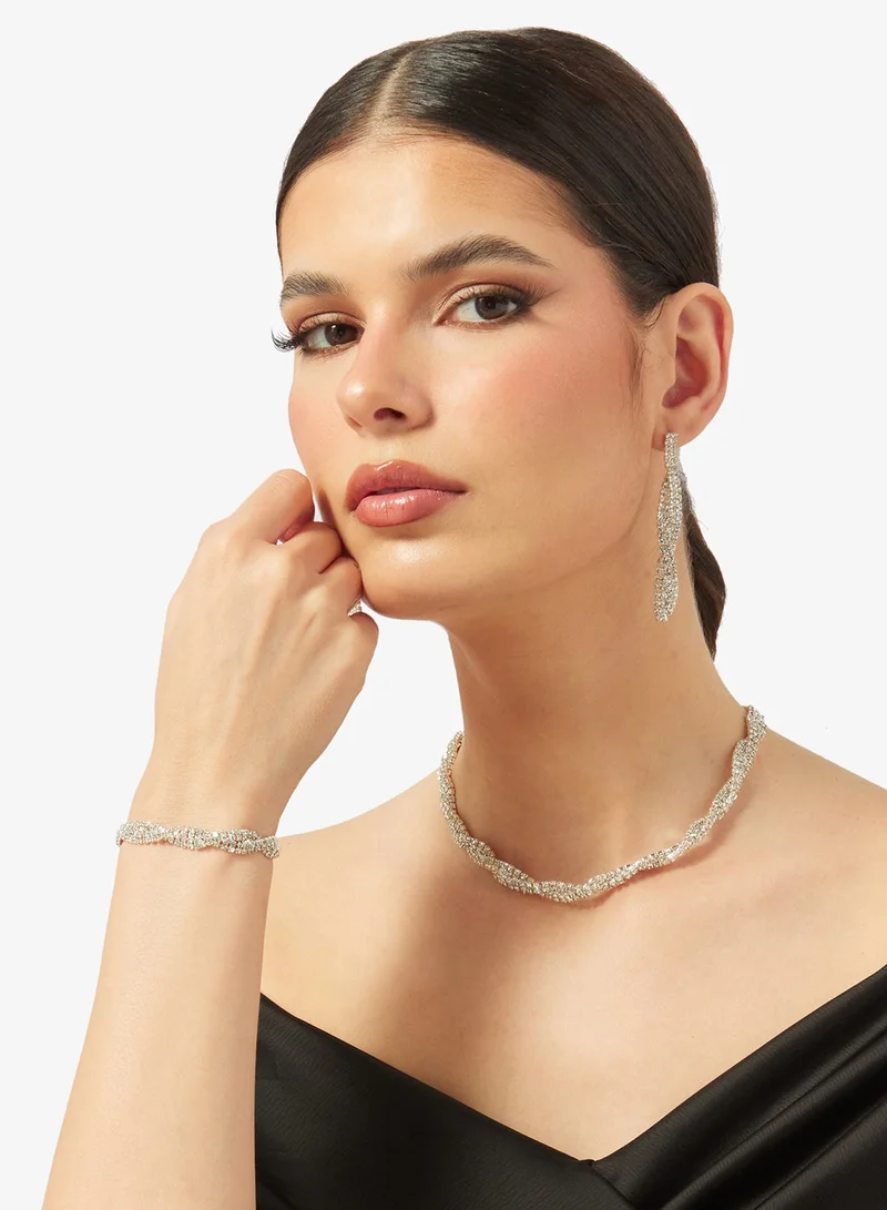 Ella Limited Edition Silver Diamonte Jewelry Set With Earrings Choker  Bracelet
