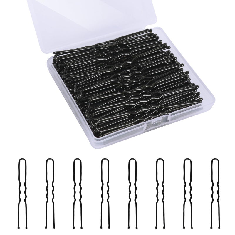 DySaLic U Shaped Hair Pins, 100PCS 2.4inch Bun Hair Pins for Women Kids Girls Hairdressing Salon with Storage Box, for All Hair Types - Black - Image 1