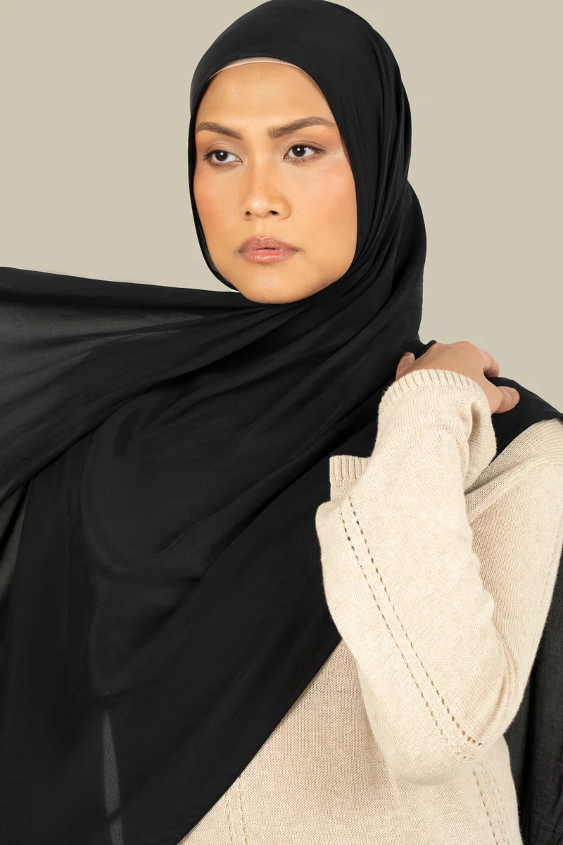 silqrose Black Crepe Hijab - Regular