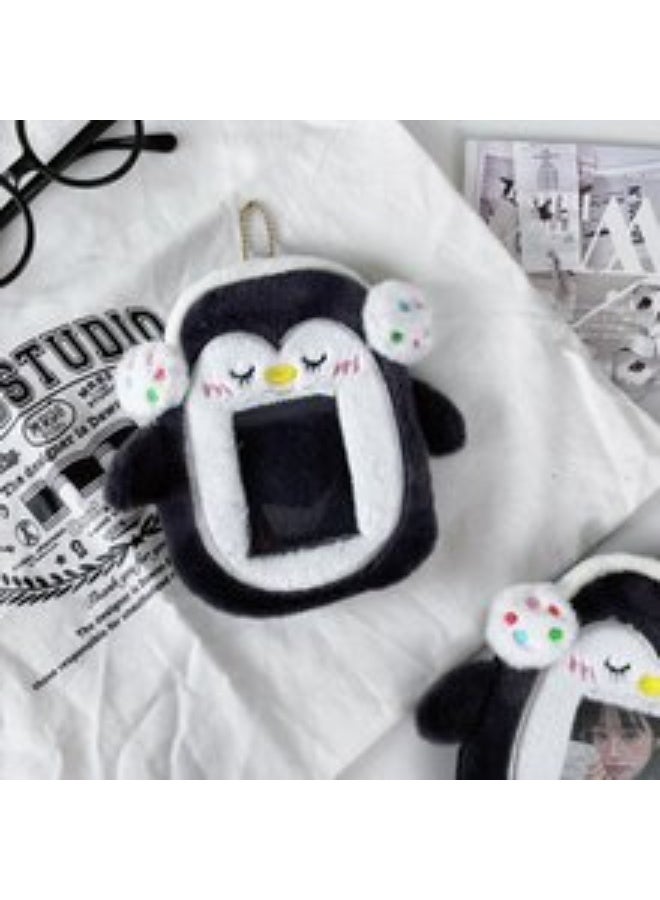 NIBEMINENT 1 - Piece Cartoon Cute Headphones Penguin Kpop Photo Card Holder Pendant Key Chain ID Badge Holder ID Card Holder Photo Card Protector for School ID Office ID Access Card for Women Girls - Image 1