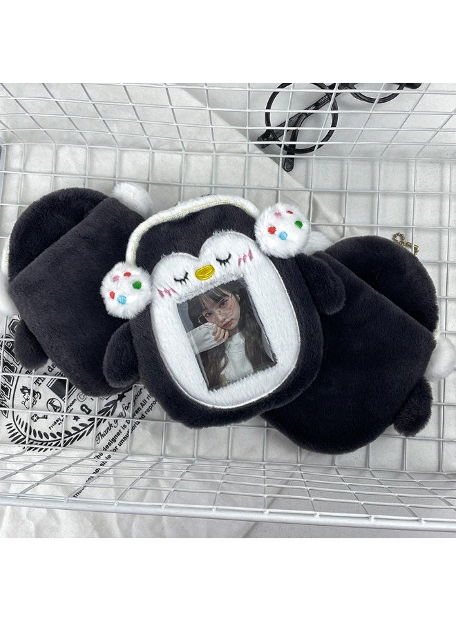NIBEMINENT 1 - Piece Cartoon Cute Headphones Penguin Kpop Photo Card Holder Pendant Key Chain ID Badge Holder ID Card Holder Photo Card Protector for School ID Office ID Access Card for Women Girls - Image 2