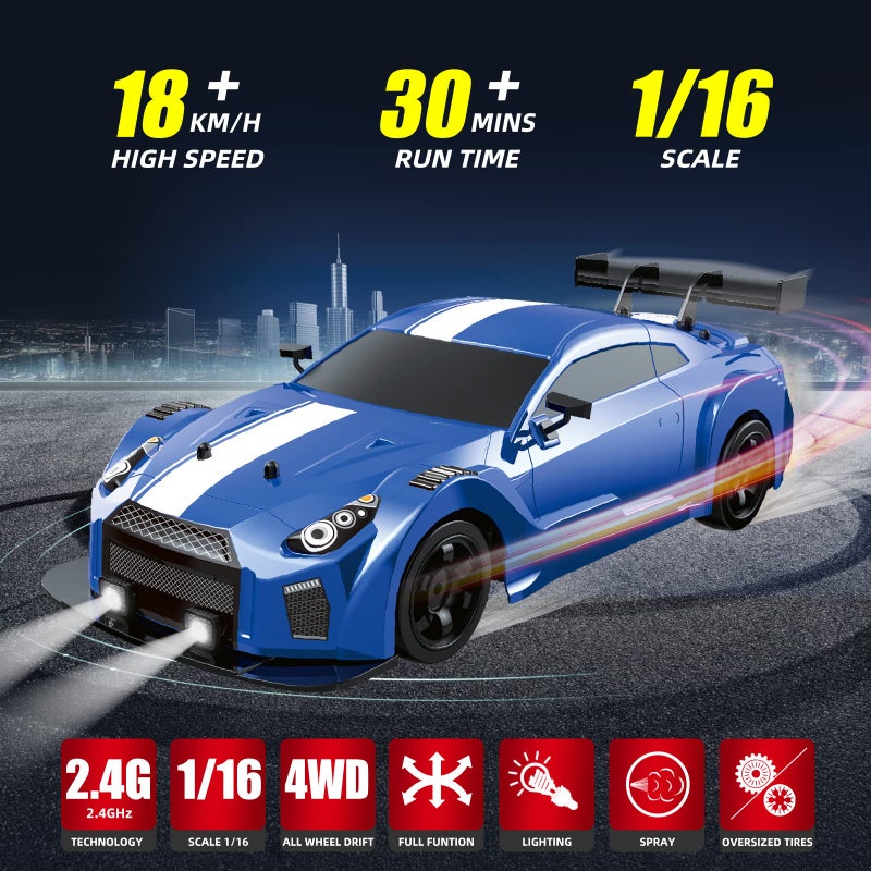 Sakeye RC Drift Car 24GHz 116 Scale 4WD High Speed Remote Control Cars Vehicle with LED Lights Two Batteries and Drifting Tires Racing Sport Toy Cars for Adults Boys Girls Kids - Image 3