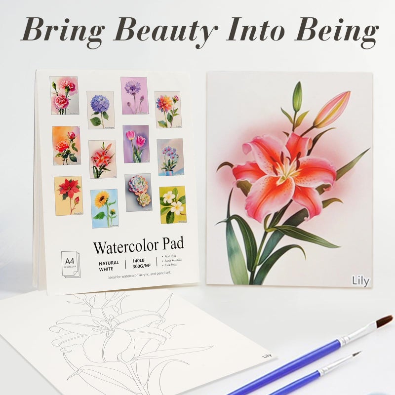 RGBMIX 12 Sheets Flower Watercolor Paper Book 9x12'' Watercoloring Paper Pad Arts 100% Cotton Water Coloring Pad Paint Stress-Relief Painting Art Painting Supplies Ideal for Beginners - Image 3