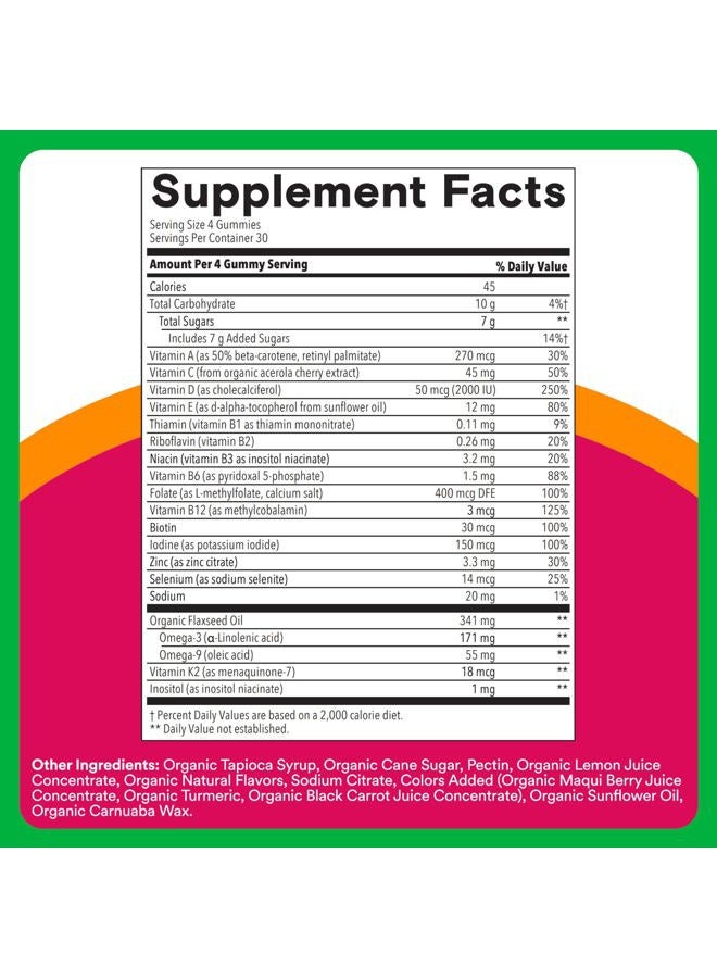 SmartyPants Organic Women's Multivitamin Gummies: Biotin, Methylfolate, Omega 3 (ALA), Vitamin D3, C, Vitamin B12, B6, A, K & Zinc, Inositol, Gluten Free, Vegetarian, 120 Count (30 Day Supply) - Image 3