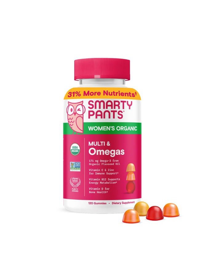 SmartyPants Organic Women's Multivitamin Gummies: Biotin, Methylfolate, Omega 3 (ALA), Vitamin D3, C, Vitamin B12, B6, A, K & Zinc, Inositol, Gluten Free, Vegetarian, 120 Count (30 Day Supply) - Image 1