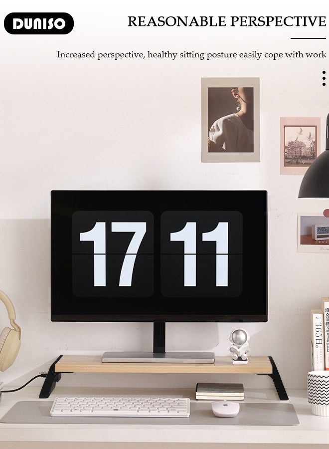 DUNISO حامل شاشة سطح المكتب، حامل خشبي بارتفاع مريح، حامل لابتوب مع منفذ بيانات USB، منظم مكتب لسطح المكتب، حامل شاشة لجهاز الكمبيوتر/اللابتوب/التلفاز/الطابعة للاستخدام المنزلي والمكتبي - Image 3