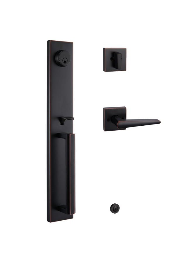 TMC Front Door Handleset HandleSet with Knob Door Handle for Entrance Reversible for Right and Left Handed and a Single Cylinder Deadbolt Handle Set Oil Rubbed Bronze Finish MDHST201610B-AMZ - Image 1