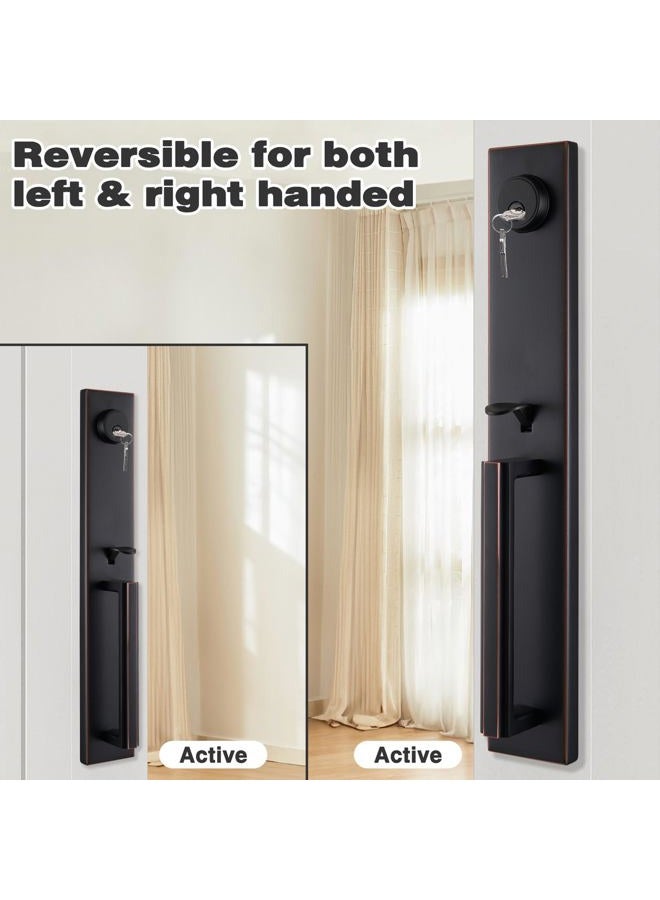 TMC Front Door Handleset HandleSet with Knob Door Handle for Entrance Reversible for Right and Left Handed and a Single Cylinder Deadbolt Handle Set Oil Rubbed Bronze Finish MDHST201610B-AMZ - Image 5