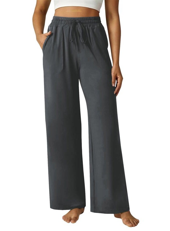 DLOODA Wide Leg Pants Women High Waisted Slacks Lounge Baggy Flowy Palazzo Pants with Pockets, Deep Grey, M - Image 1