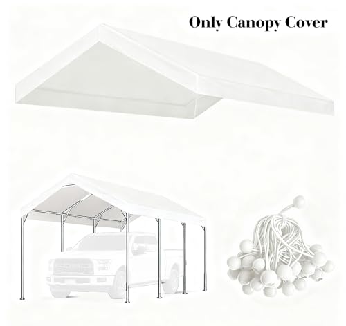 Rutile 10 x 20 Carport Replacement Cover, Heavy Duty Car Tarp Canopy Tent Replacement Top w/Ball Bungees Gray (Only Top Cover, Frame is not Included) (White, 10'x20') - Image 2