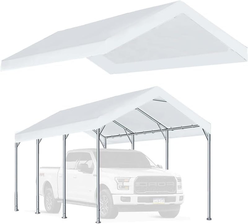 Rutile 10 x 20 Carport Replacement Cover, Heavy Duty Car Tarp Canopy Tent Replacement Top w/Ball Bungees Gray (Only Top Cover, Frame is not Included) (White, 10'x20') - Image 1