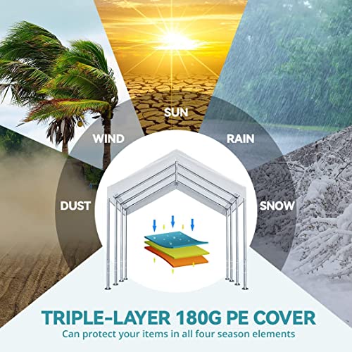 Rutile 10 x 20 Carport Replacement Cover, Heavy Duty Car Tarp Canopy Tent Replacement Top w/Ball Bungees Gray (Only Top Cover, Frame is not Included) (White, 10'x20') - Image 4