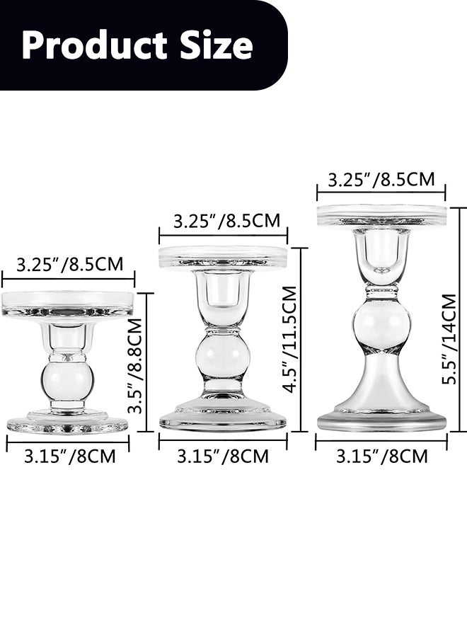 عربست مجموعة 3 قطعة من الشموعة الزجاجية ، حامل الشموعة الكريستالية والشمعة المخروطية ، ديكور حامل شمعة عيد الميلاد ، حامل شمعة الزفاف في غرفة المعيشة العائلية (واضح) - Image 2