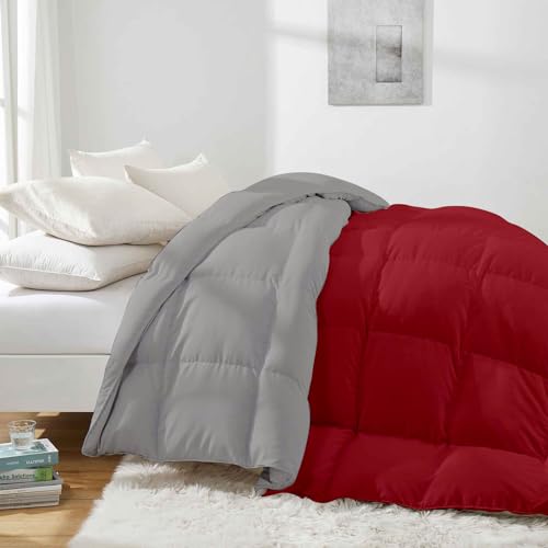 Razzai Reversible Microfiber Comforter - 500 GSM Winter Premium Collection Quilted (90" x 100" Inches/228cm x 254cm) - Double Bed Silver/Burgundy TC-400 - Image 3